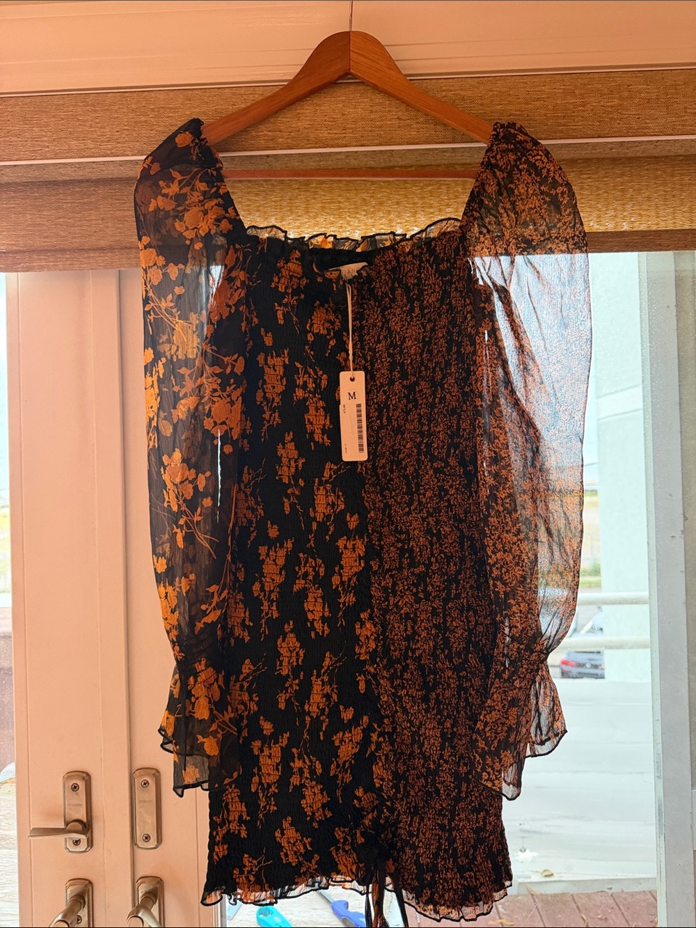 O. Bianca Floral Smocked Black & Mustard Women’s Top